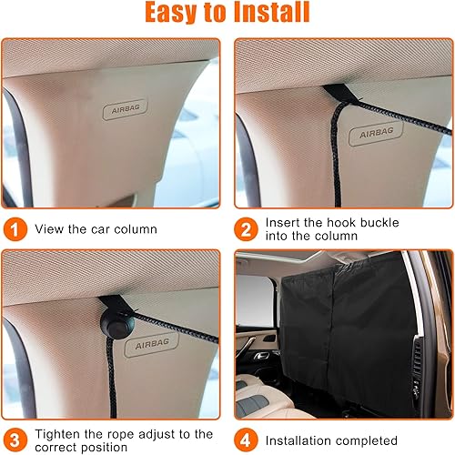 Miniatura 7 de Coldairsoap - 3 cortinas divisoras de automóvil cortinas de privacidad - 1 asiento trasero y 2 cortinas divisoras de ventanas laterales cortinas de