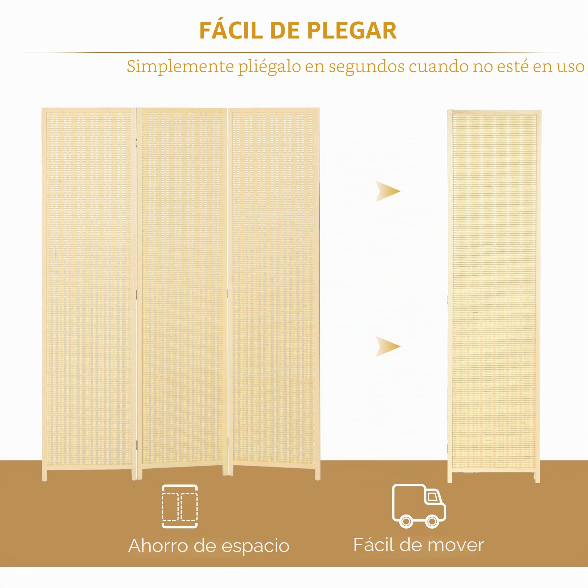 HOMCOM 3 paneles divisor 6 ft, pantalla priv. portátil, madera nat. | Plegable para interiores, bambú tejido a mano, divisor de pared independiente, para Home Office