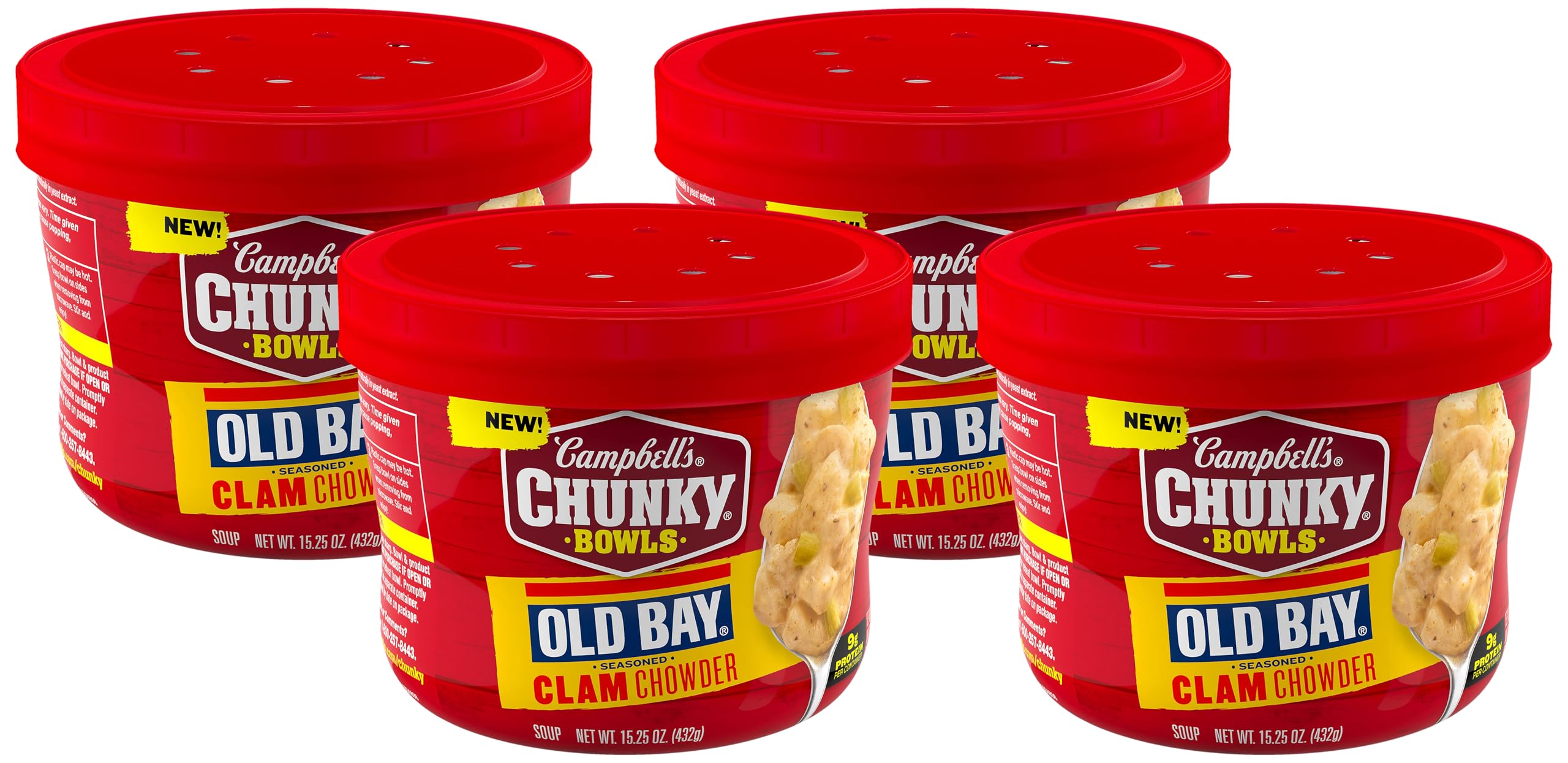 Campbell’s Chunky Soup, OLD BAY Seasoned Clam Chowder, 15.25 oz Microwavable Bowl (Pack of 4)