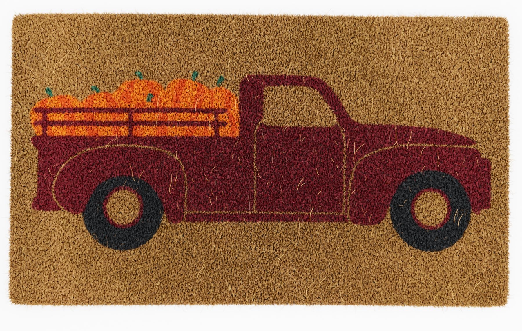 Avera Products | Pumpkin Truck, Natural Coir Fiber Doormat, Anti-Slip Rubber Mat Back
