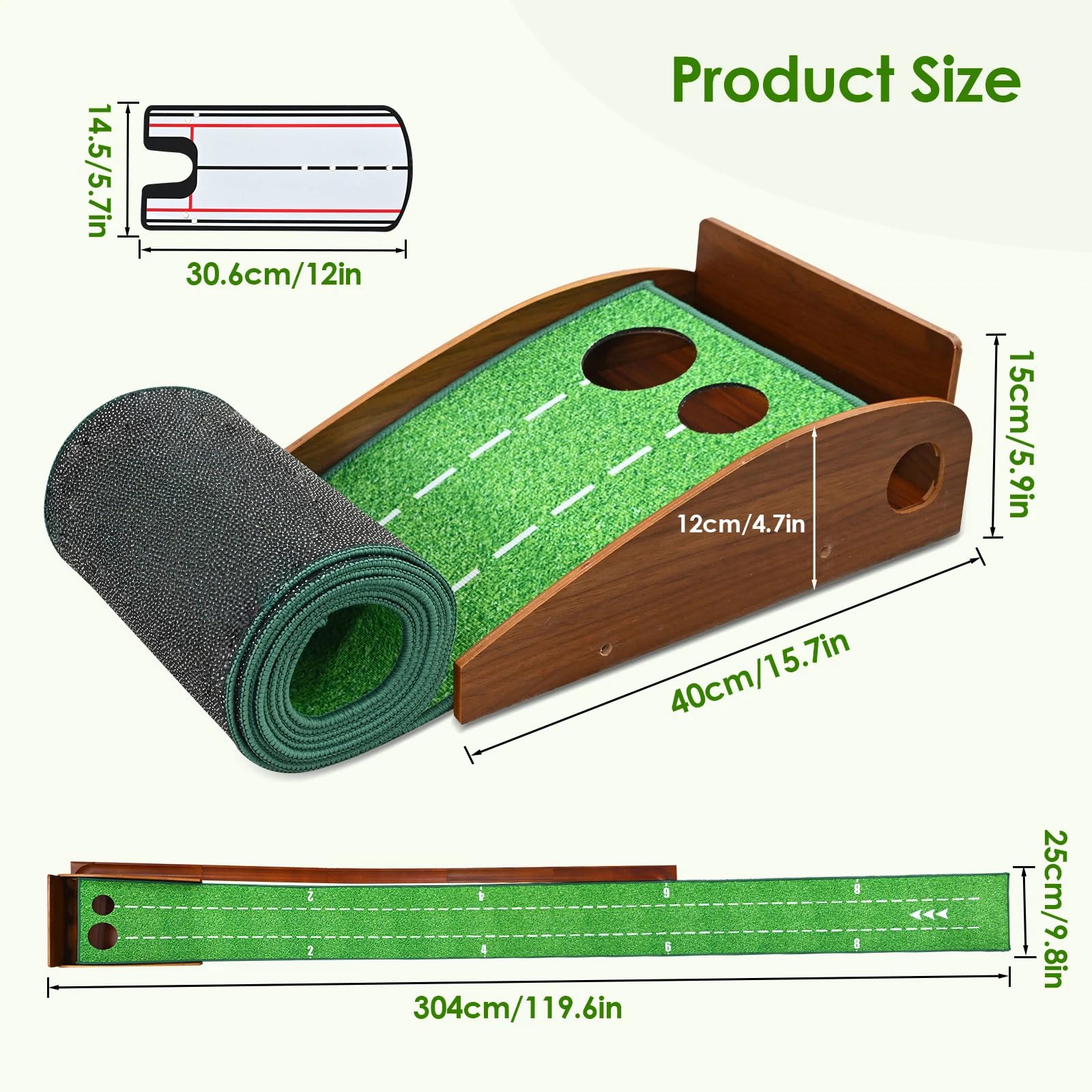 Professionelle Premium-Golf-Putting-Matte grün mit Putting-Spiegel, tragbare Golf-Übungshilfen für Zuhause, Büro, Hinterhof, Geschenk für Männer, Golfer
