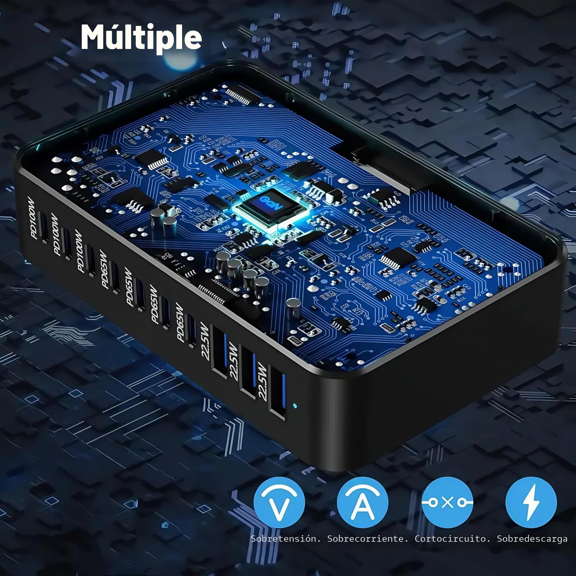 Cargador USB C Multiple Estación de Carga de 620 W con 3* PD PPS de 100W y Multi Tipo-C de 65W Carga Rápida Fast Charger Adaptador para MacBook, iPad, iPhone 16/15/14/13/12 Pro MAX, Samsung,Pixel 9
