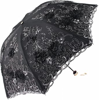 MizHome Vintage Lace Embroidered Folding Umbrella UPF 50+ UV Protection Parasol