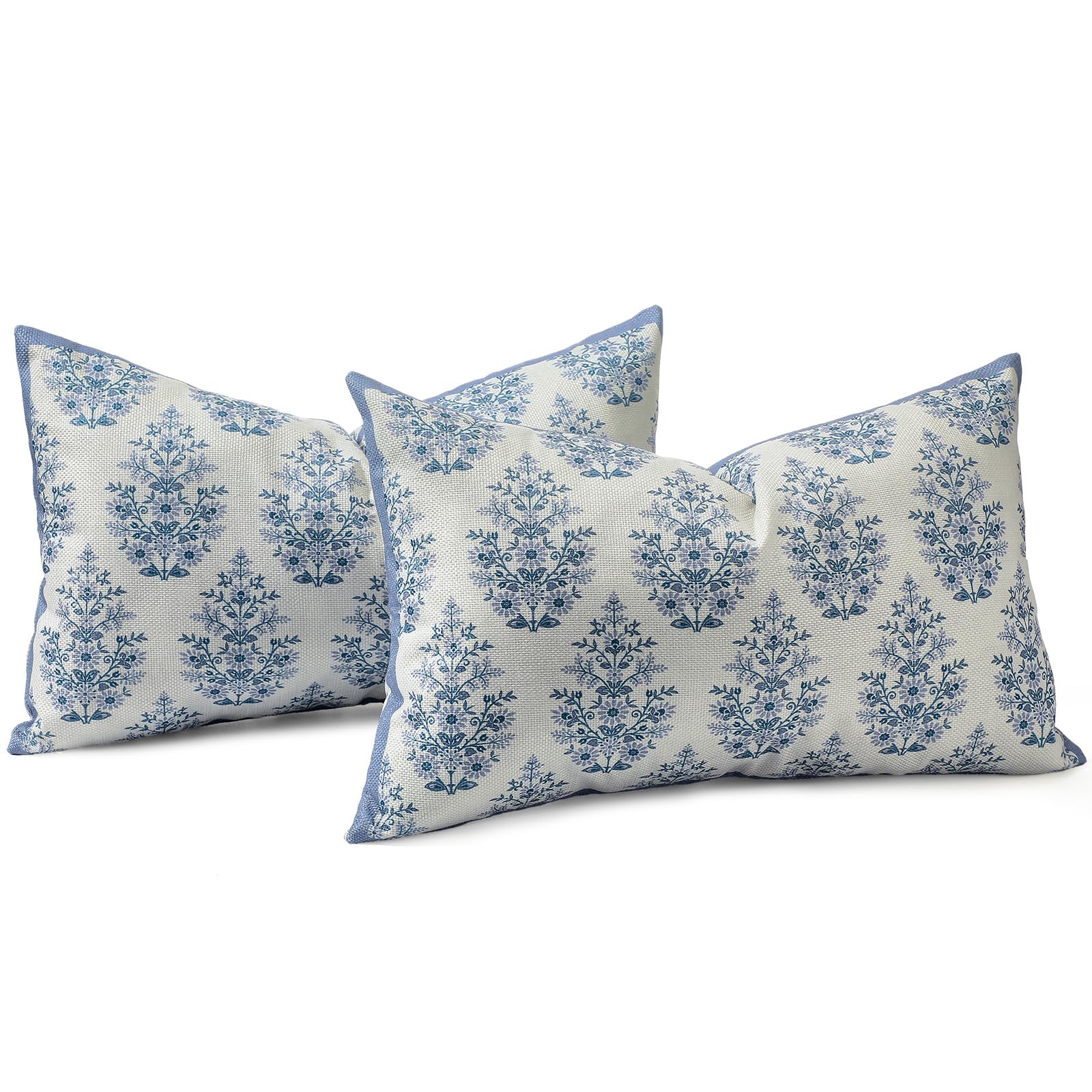 Mixweer Chinoiserie Grandmillennial Lumbar Pillow Covers 12x20 Inch Set of 2 Grandmillennial Blue Flora Pillow Covers Lumbar Linen Cushion Case