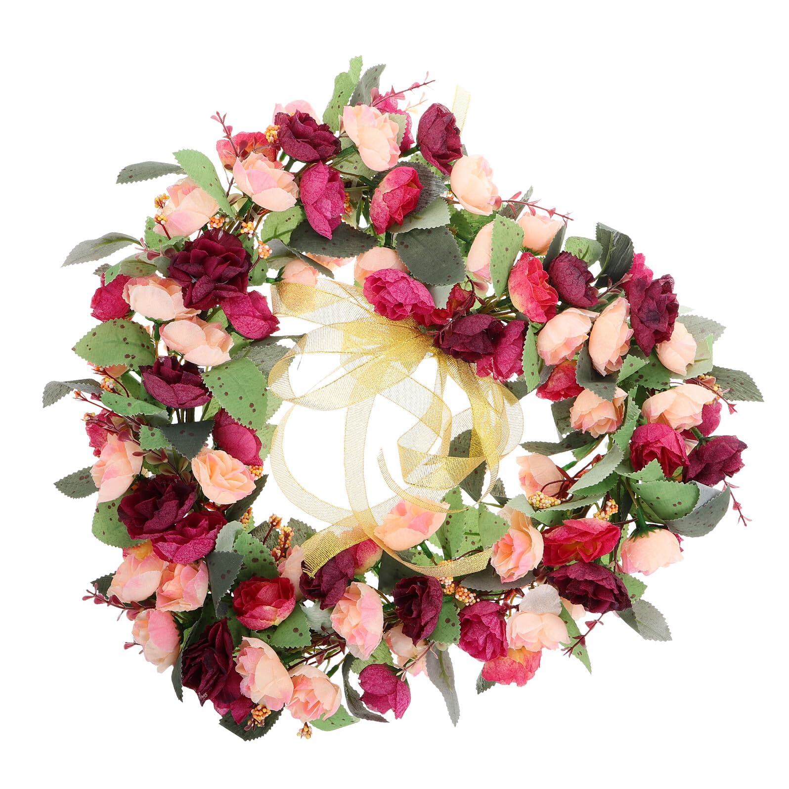 Fleurs Artificielles Réalistes Couronne de Cœur en Soie Rouge Rose pour Maison