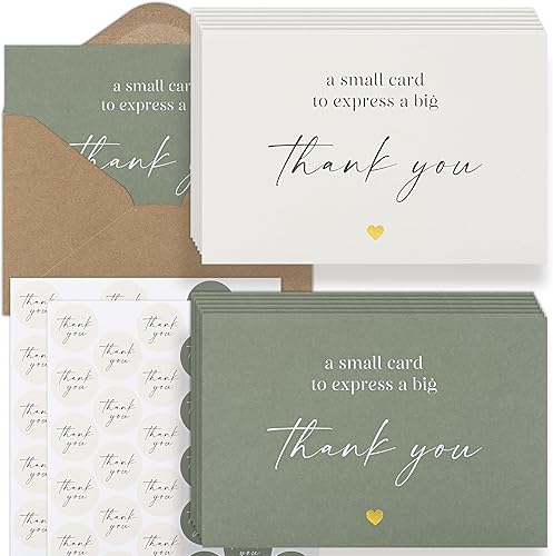 Beautiful Thank You Cards Set of 30 With Envelopes and Stickers - Modern Blank Cards For Personalized Notes - Perfect Bulk Stationary Set For All Occasions incl. Weddings, Business & Baby Showers