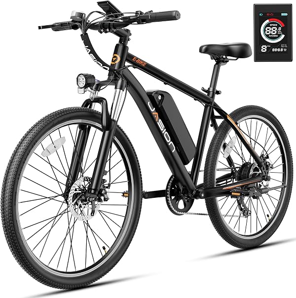 Jasion EB5 Electric Bike for Adults with Peak 1000W Brushless Motor, 40Miles 20MPH Commuting Electric Mountain Bike with 500Wh Removable Battery, 7-Speed, 26" Tires and Front Fork Suspension