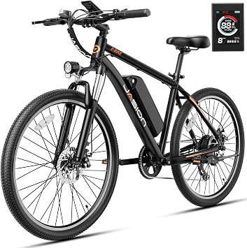 Jasion EB5 Electric Bike for Adults with Peak 1000W Brushless Motor, 40Miles 20MPH Commuting Electric Mountain Bike with 500Wh Removable Battery, 7-Speed, 26 Tires and Front Fork Suspension