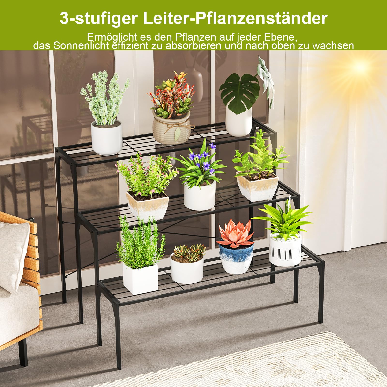 COSTWAY 2-traps metalen plantenstandaard, multifunctioneel