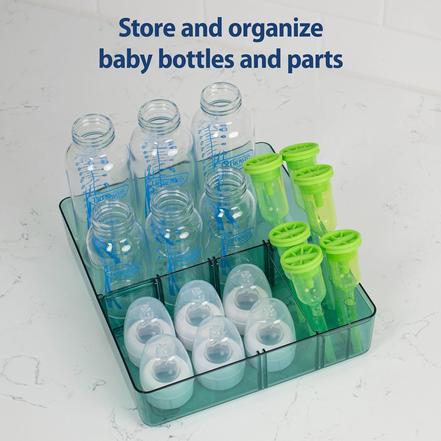 Dr. Brown's Baby Bottle Storage Tray with Customizable Compartments, Store and Organize Bottles, Parts, and Accessories, BPA-Free (Pack of 2)