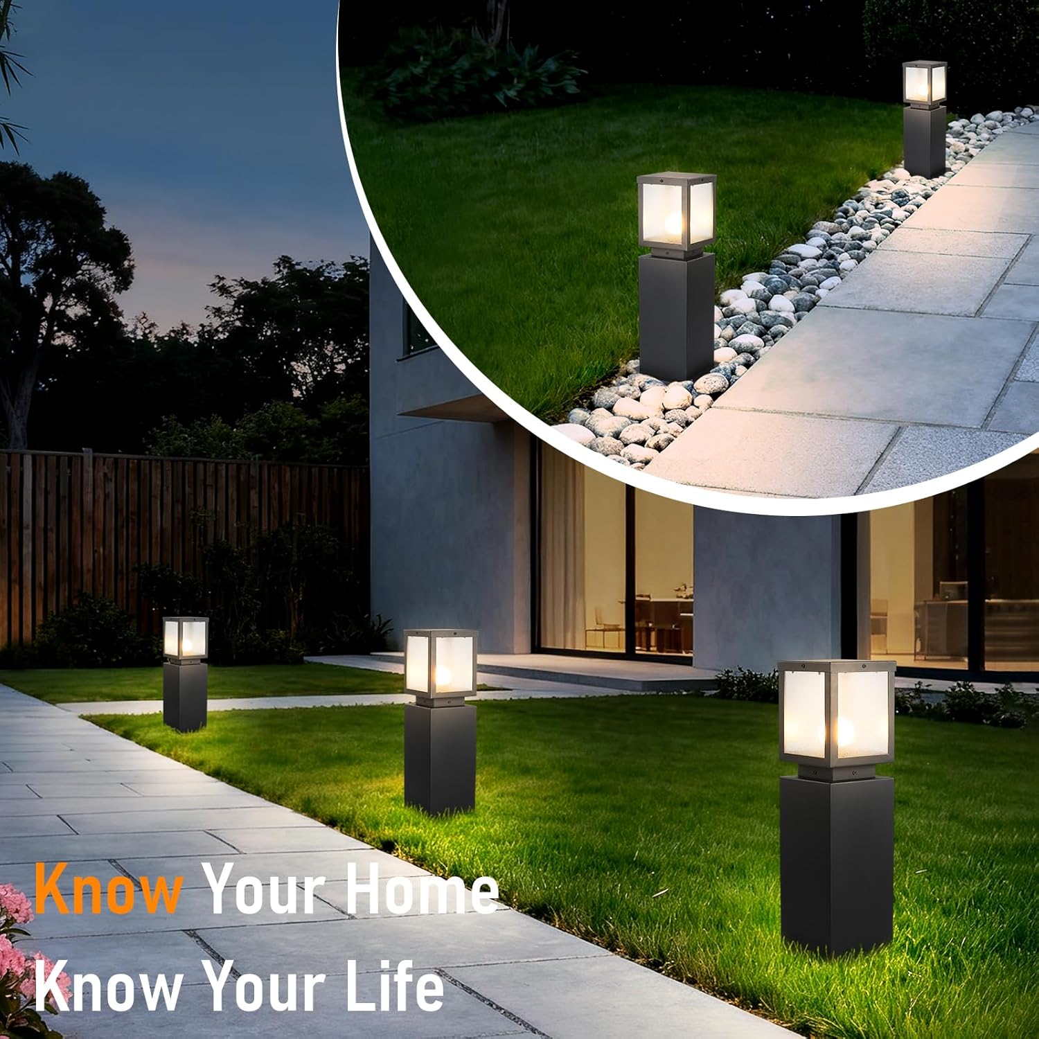 Outdoor Landscape Path Light Modern Black Waterproof Bollard Light Outside Housing Pathway Light Aluminum Walkway Lighting Hardwired E26 Sideway Post Pole Lighting Patio Porch Exterior Lawn Floor Lamp
