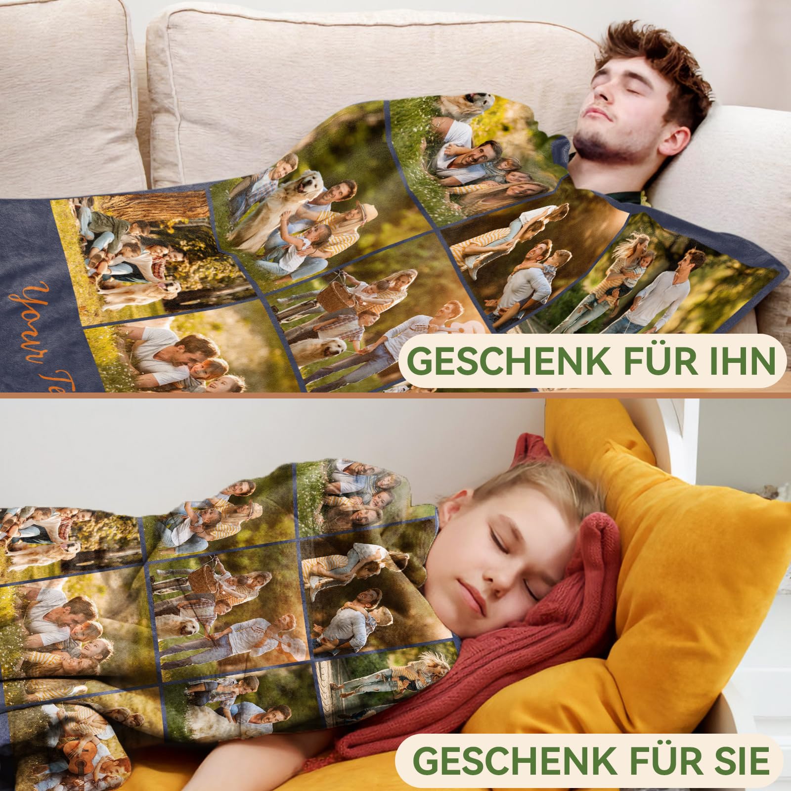 iDIY personalisierte Decke mit Foto - personalisierte Geschenke Decke mit Foto kuscheldecke personalisiert, Geschenke für Papa, Mama, Familie, Freundin, Partner- 9 Fotos 70x80in
