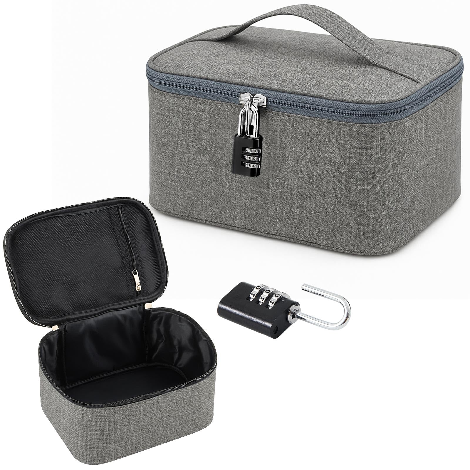 Shinylin Lockable Privacy Storage Bag with Zipper Lid and Lock, Gray