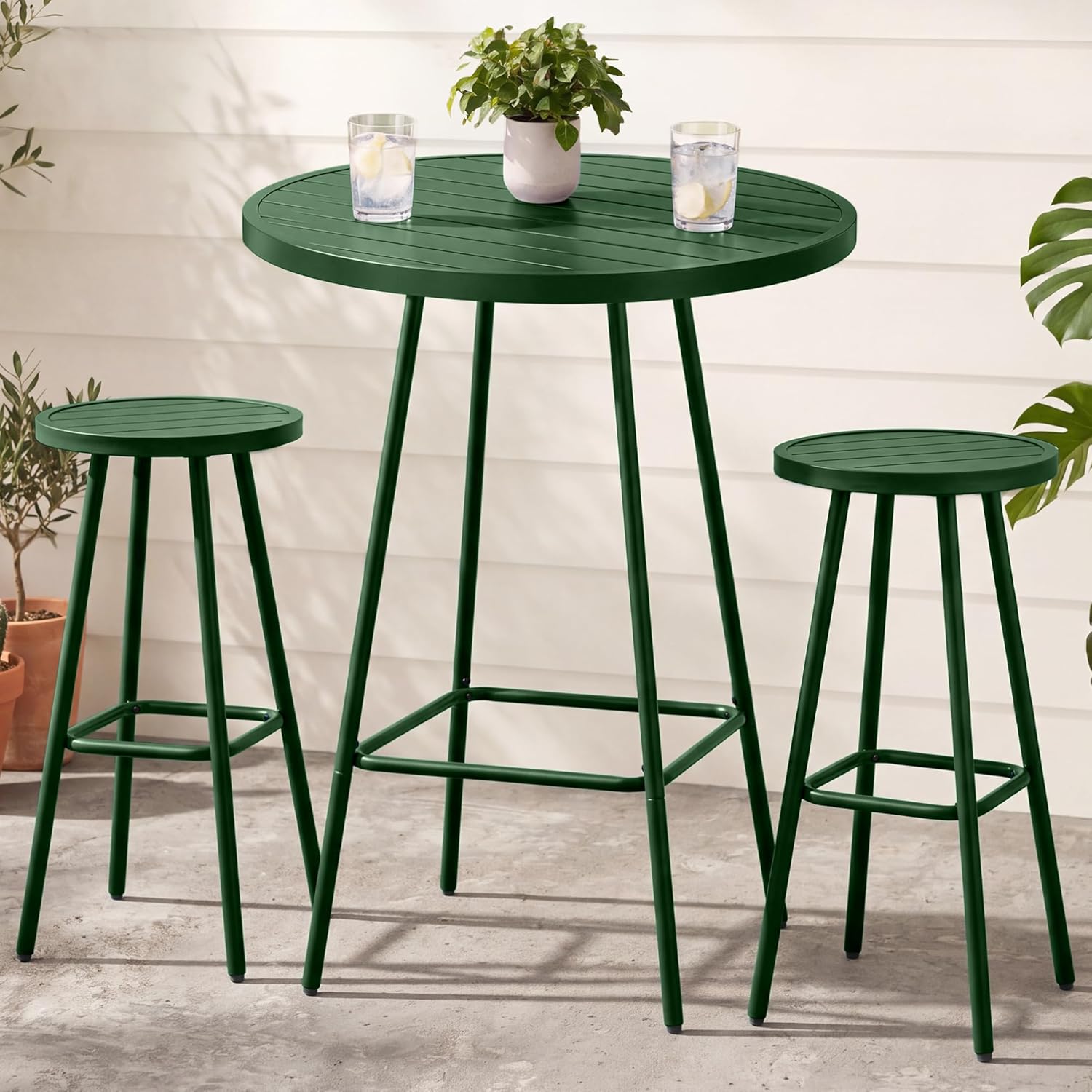 Best Choice Products 3-Piece Patio Dining Set, Bar Height, Outdoor Bistro Set, Outdoor Round Bar Table w/ 2 Bar Stools, Steel - Dark Green