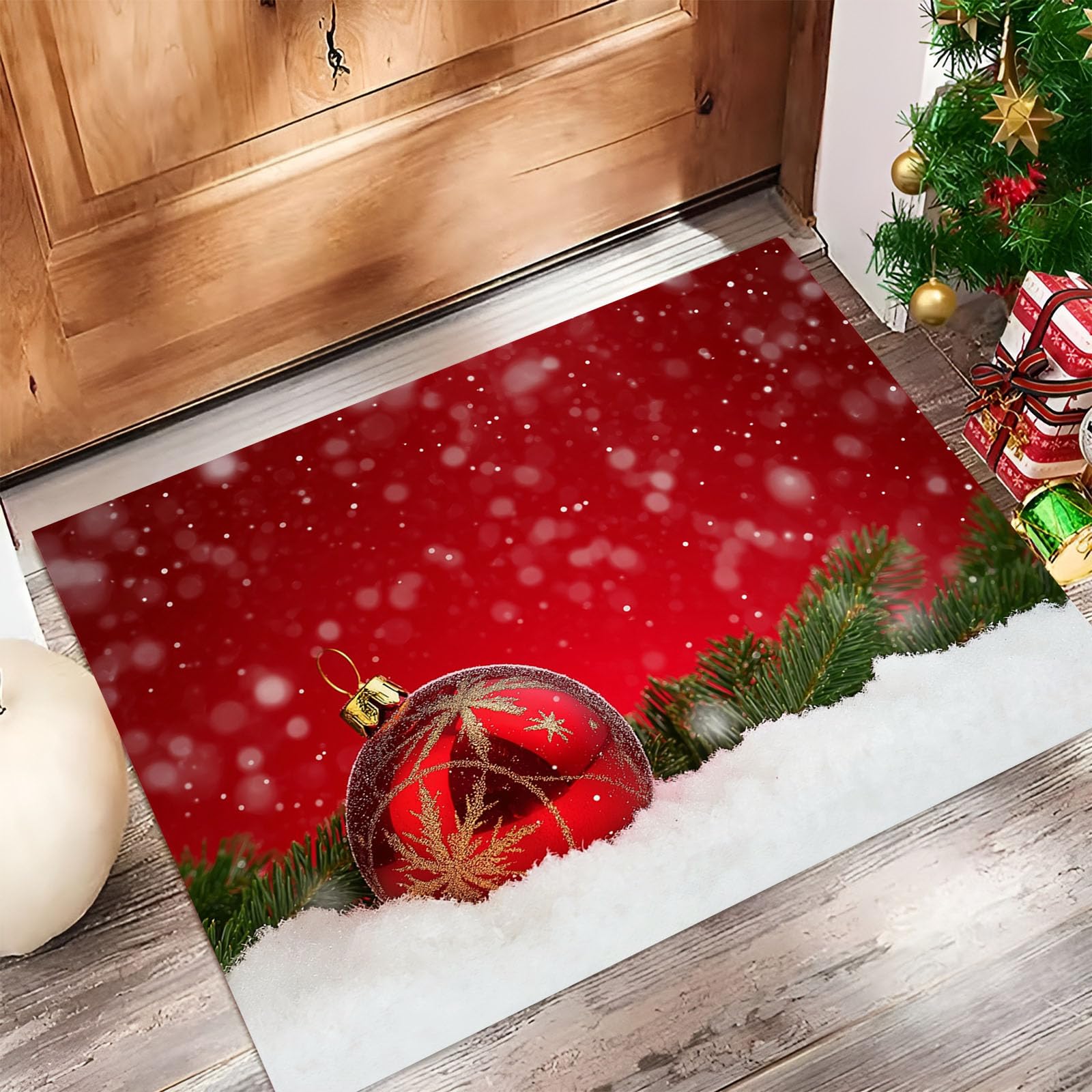 Paillasson Noël intérieur antidérapant 80x120 cm tapis rouge grand format pour sol propre
