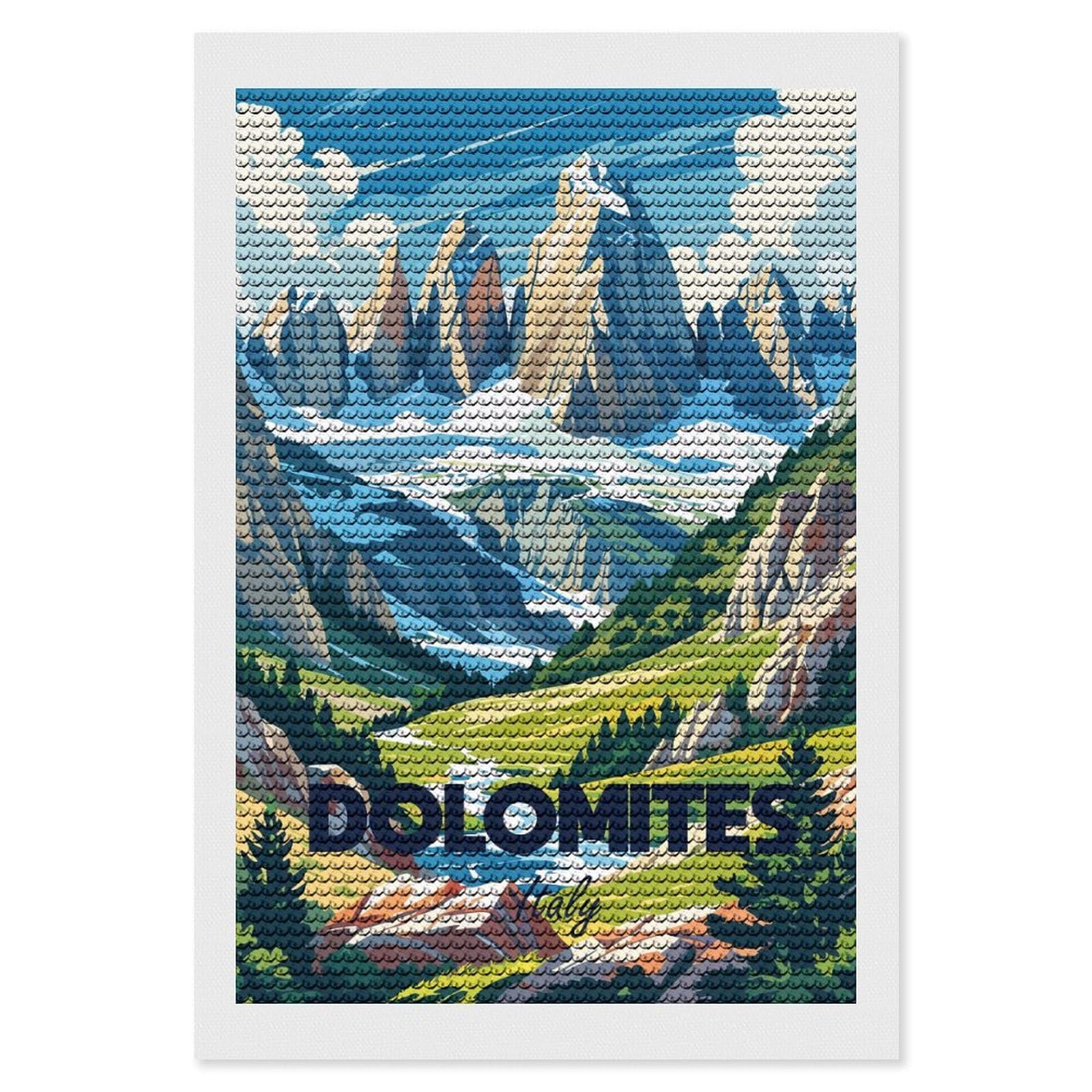 Junmoney Dolomites Italy Travel Diamond Painting Canvas Kit 8"x12", Relaxing DIY, Modern Decor, Aesthetic Room Decor, Home Wall Art, Wall Art Gift
