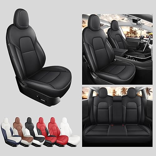 Miniatura 42 de Fundas de asiento para Tesla Modelo Y, funda de asiento de coche de Tesla, 12 piezas, impermeable, de piel de napa, totalmente envuelta