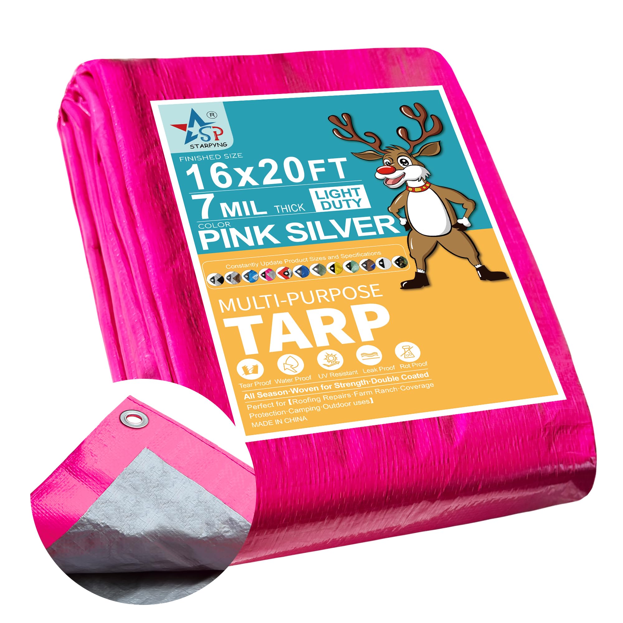 STARPYNG-7 Mil Pink/Silver 16x20 Feet Tarp-Multifunctional