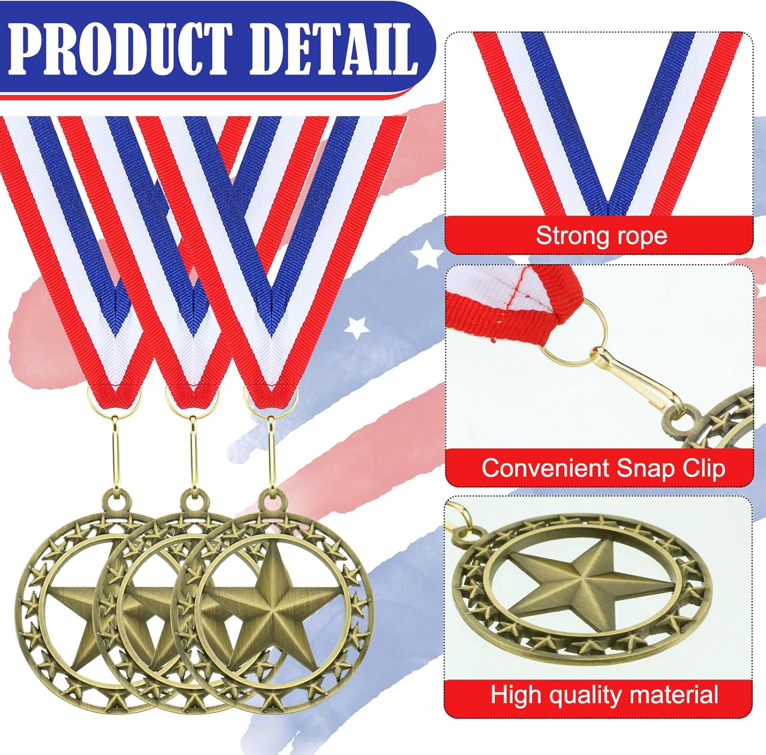 Cinnvoice 24 Pcs Gold Star Medals Bulk for Awards 2'' Winner Medals with Neck Ribbon Metal Trophy Awards Prize for Football Baseball Soccer Softball MVP Team Competitions Winner Gifts