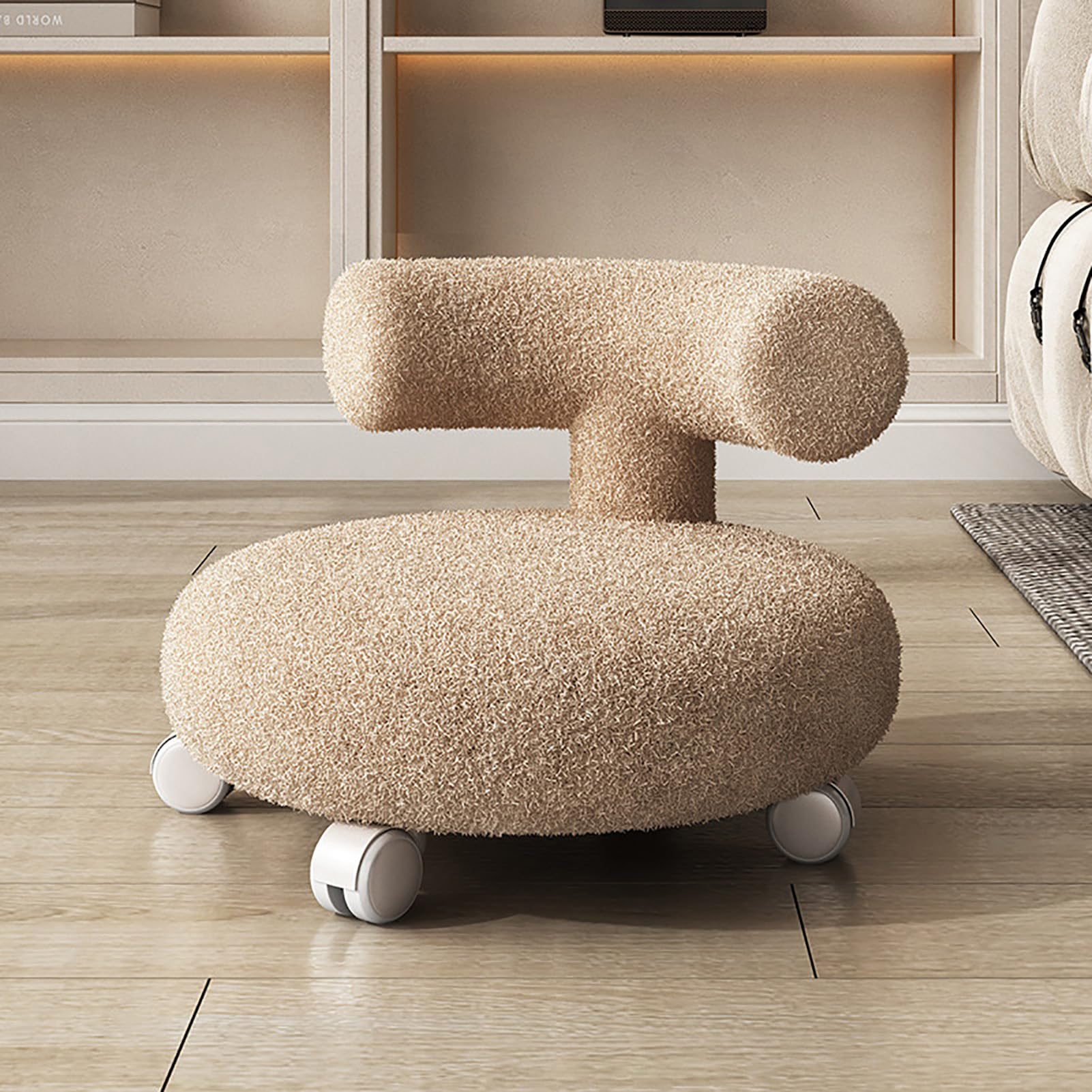 Chaise pivotante basse à roulettes avec dossier pour préserver le dos
