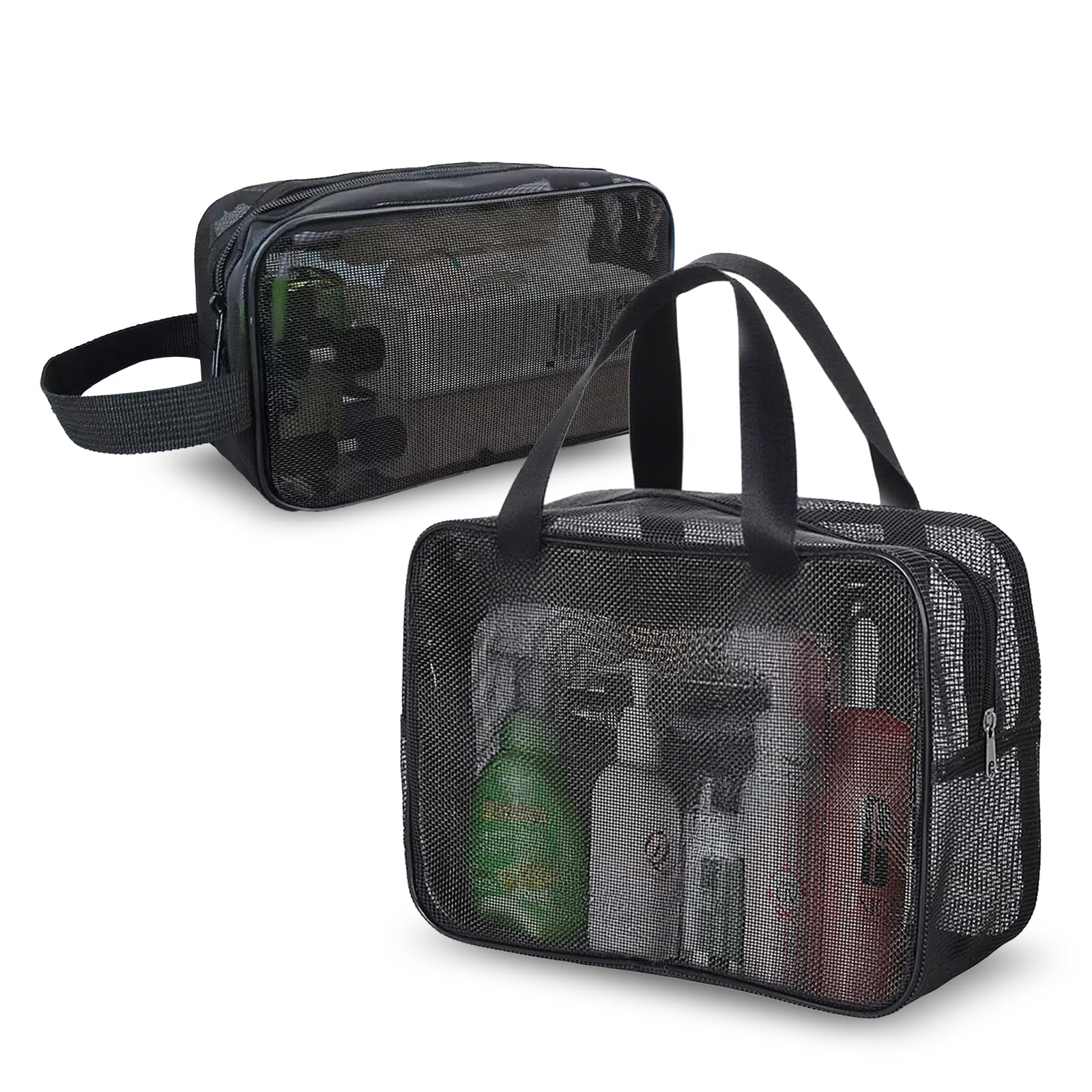 QCSZAO 2Pcs Mesh Shower Caddy Toiletry Bag Shower Bag for Outdoor Travel Gym Camping Black Mesh Shower Bags