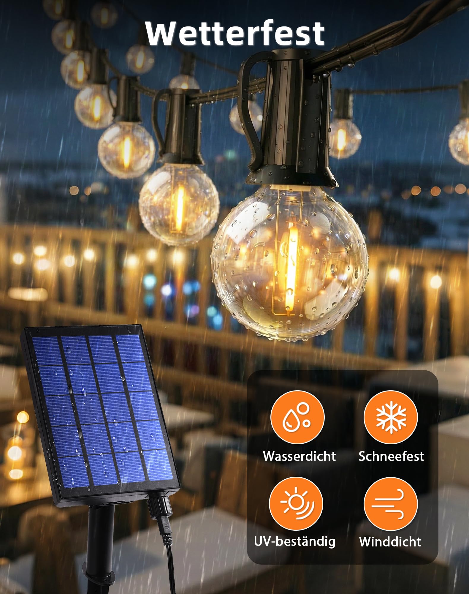 Lichterkette Außen Solar 18M 30+4 LED Glühbirnen Lichterkette Outdoor mit 3600mAh Akku, IP44 Wasserdicht, 8 Modi, Fernbedienung &Timer, Solarlichterkette für Garten, Balkon, Terrasse, Hochzeit