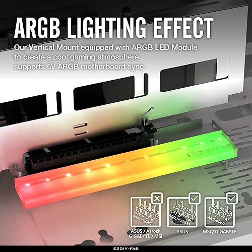 Miniatura 2 de EZDIY-FAB Soporte de montaje vertical PCIe 4.0 GPU Soporte de tarjeta gráfica con módulo LED ARGB de 5 V y 3 pines, kit de soporte para tarjeta de