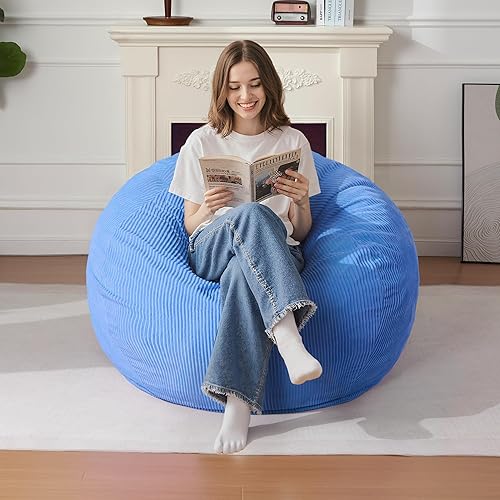 Miniatura 95 de Homguava Puf de 3.5 pies: puf de lágrima con relleno de espuma viscoelástica, sillas compactas de puf, sofá suave con funda de pana (gris)