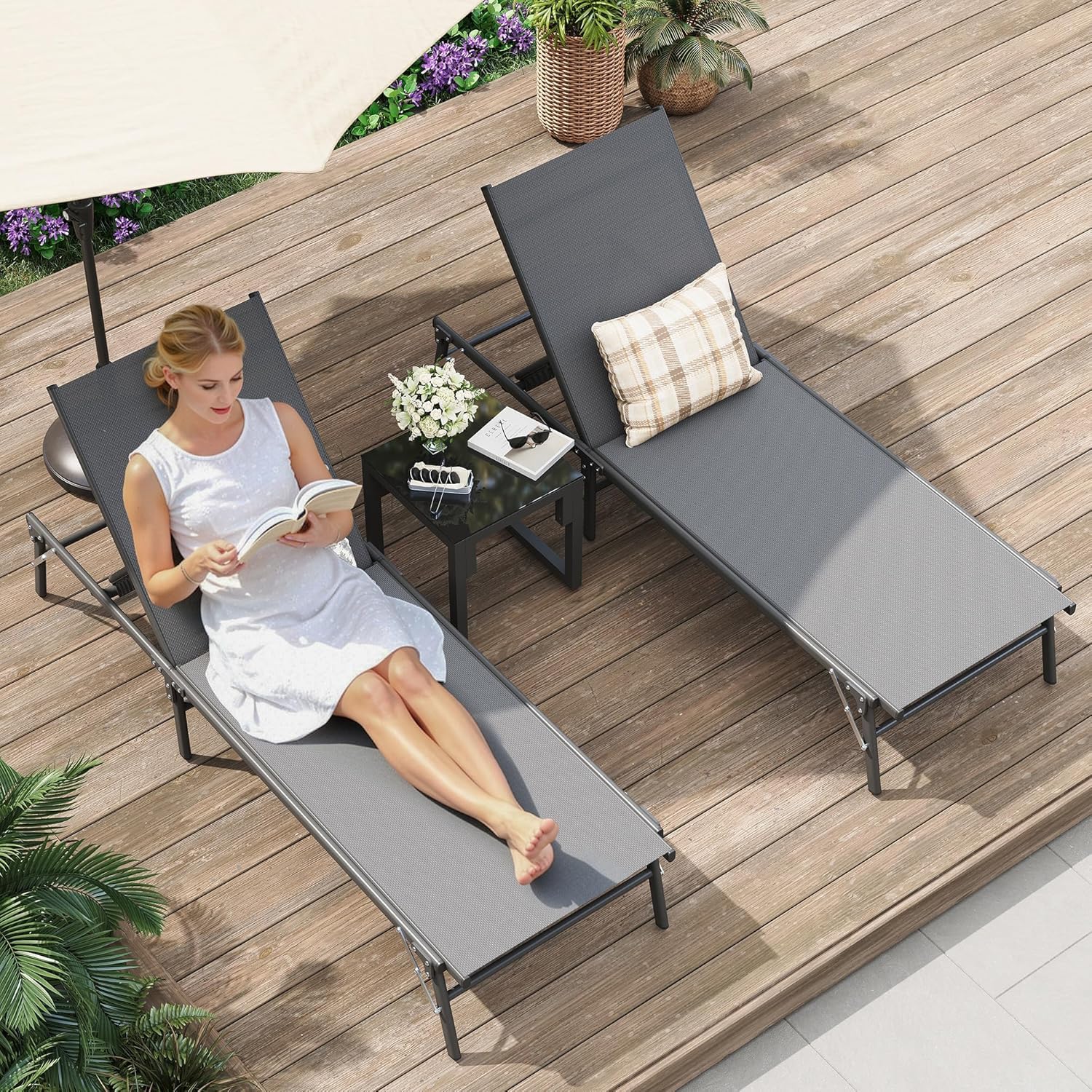 Amopatio Outdoor Lounge Chairs Poolside Chaise Lounge for Patio Set of 2