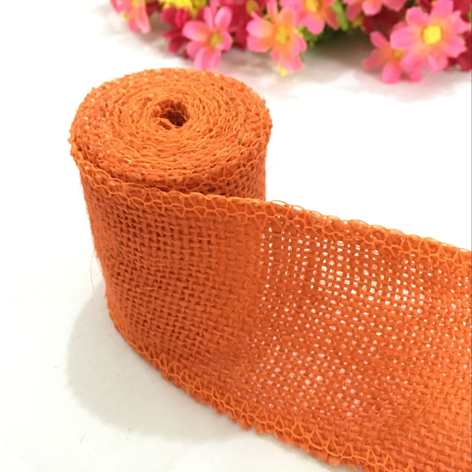 Ozxchixu Orange 2 Meters Width 6Cm Colorful Natural Jute Burlap Ribbon Jute Fabric Roll Hessian Ribbon Trims Tape Rustic (Orange)