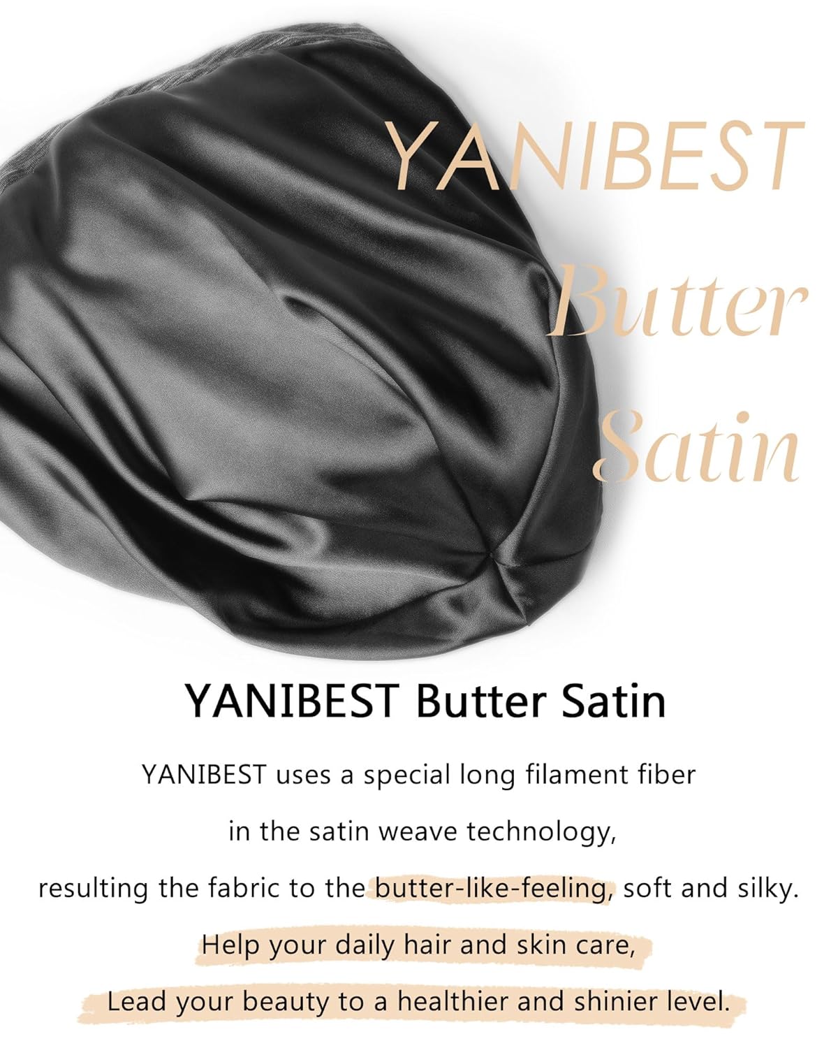 YANIBEST Silk Satin Bonnet Hair Wrap for Sleeping, Adjustable Slouchy Beanie for Women, Silk Lined for Curly Hair and Braids, Dark Grey - Image 4