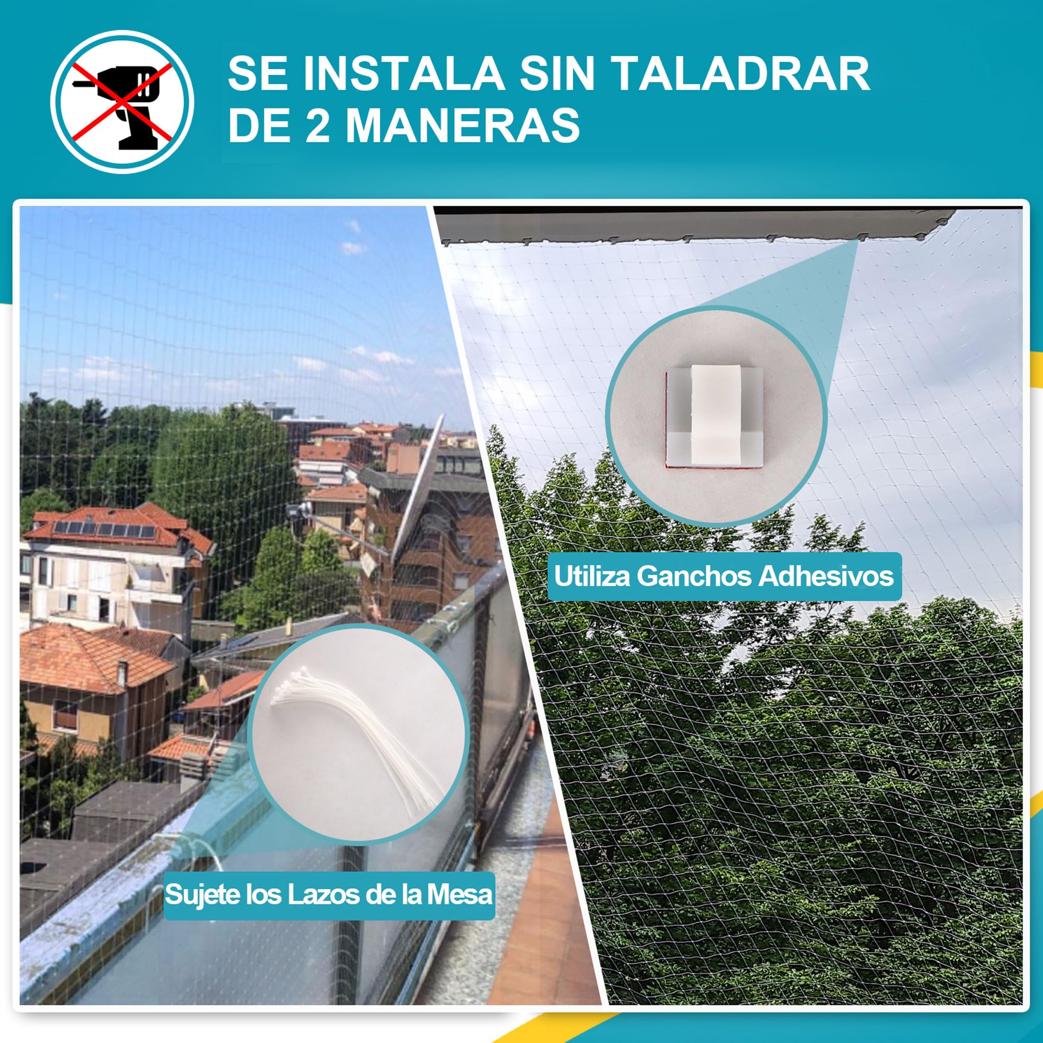 Red para gatos para balcón sin taladrar, 10 x 3 m, rejilla para gatos para ventanas, red de protección transparente para gatos para asegurar balcones, terrazas, ventanas, escotillas de techo