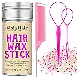 Dolahair Hair Wax Stick & Accessories - Flyaway Control for Kids & Women, 50 Pcs Colorful Elastic Hair Bands, 1 Pcs Slick Back Hair Brush, 2 Hair Loop Styling Tools (Pink)