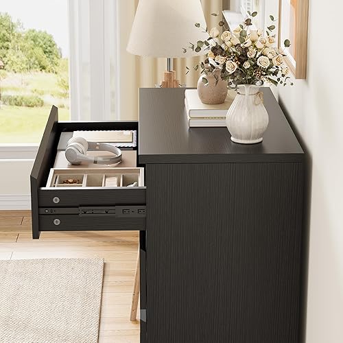 Miniatura 4 de Cómoda Moderna Negra de 6 Cajones - Cómoda Simple para Dormitorio, Closet, Sala de Estar, Pasillo, Entrada, Cómoda Doble de Almacenamiento de Madera