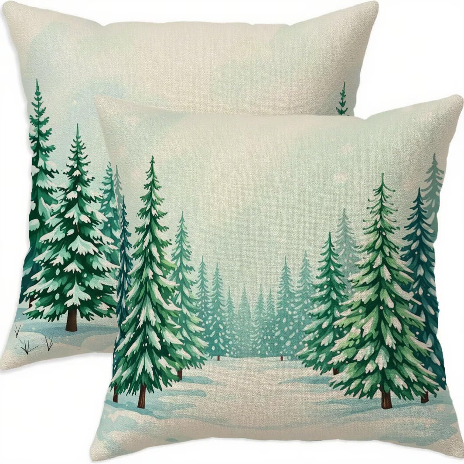 Housse coussin 75x75cm en lin de Noël premium vert double face