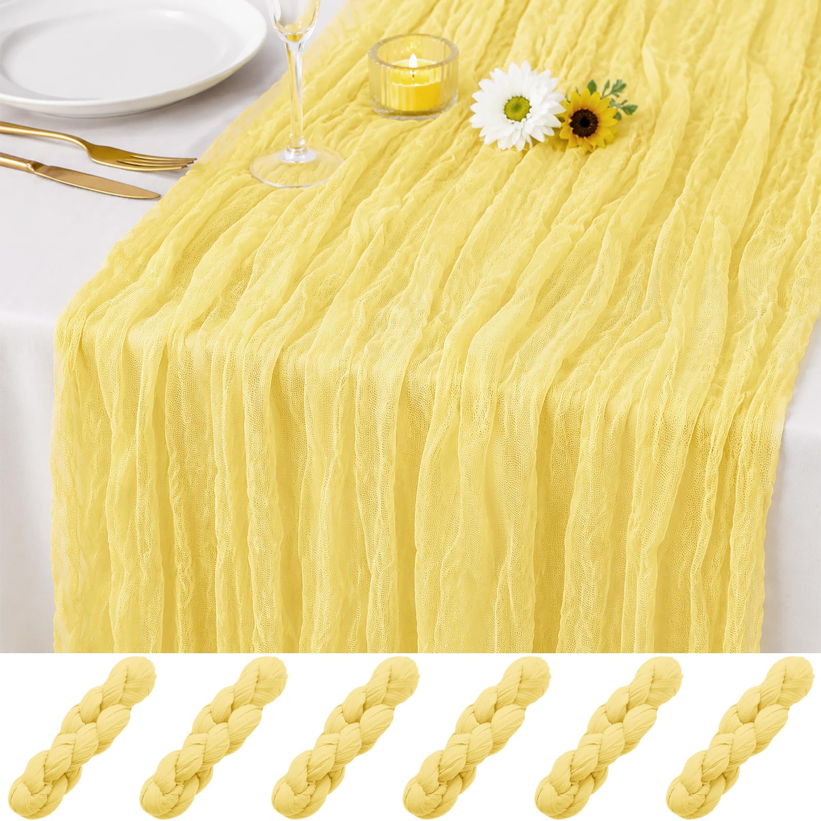 Light Yellow Cheesecloth Table Runners - Set of 6