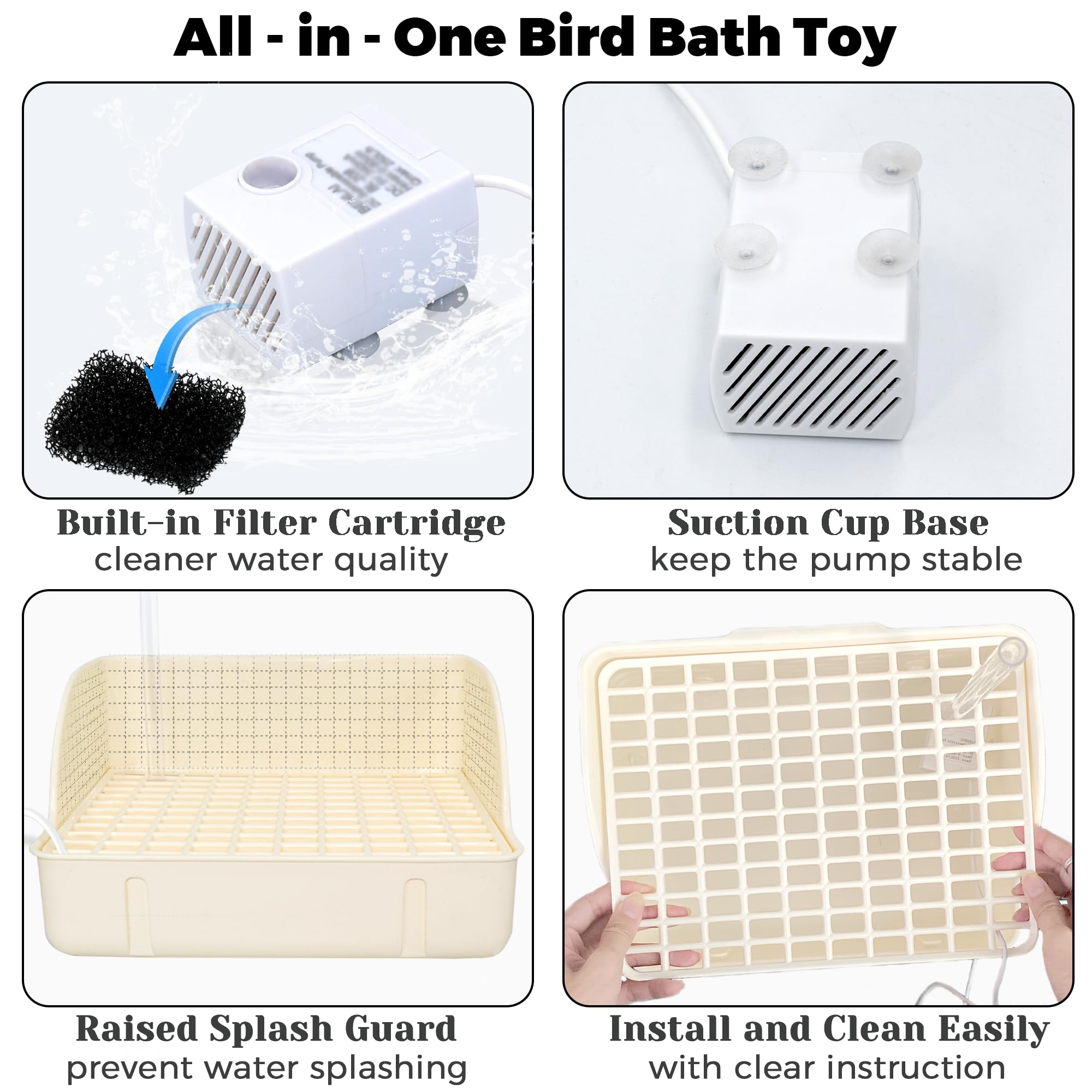 Automatic Parakeet Bird Bath with Pump, Large Bird Shower Fountain Indoor Bathtub with Running Water, Parrot Bath Tub Faucet for Pet Birds, African Grey, Cockatiel, Conure, Budgie, Lovebird - image 5