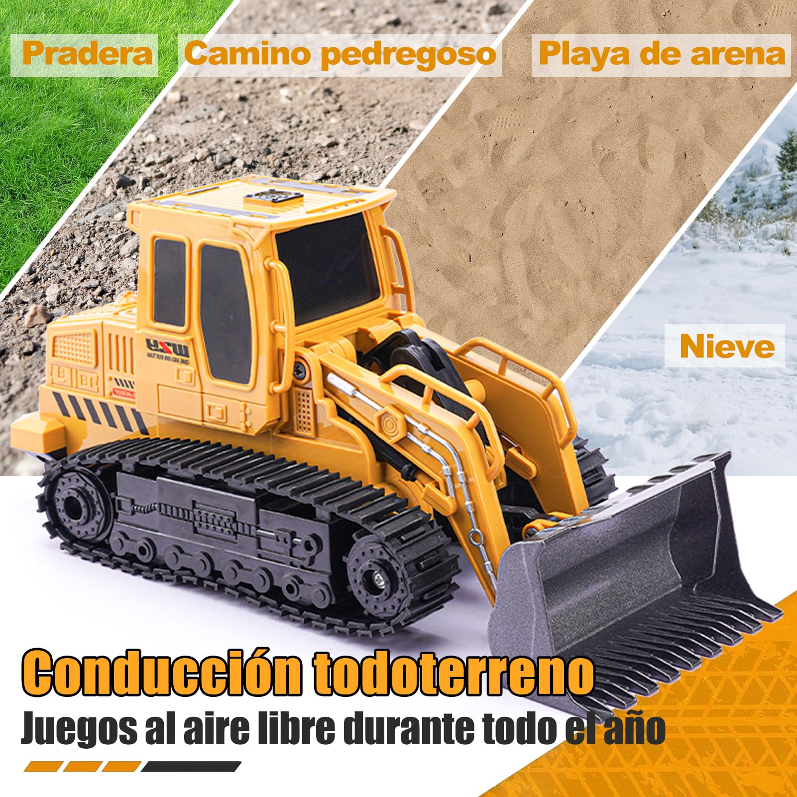 Jiakora Bulldozer Teledirigido, Juguete de Vehículos de Construcción, Pala Cargadora Teledirigida, Excavadora RC de 2,4 GHz con Luces Sonoras y 2 Batería Recargable, Regalo para Niños de 4 a 12 Años
