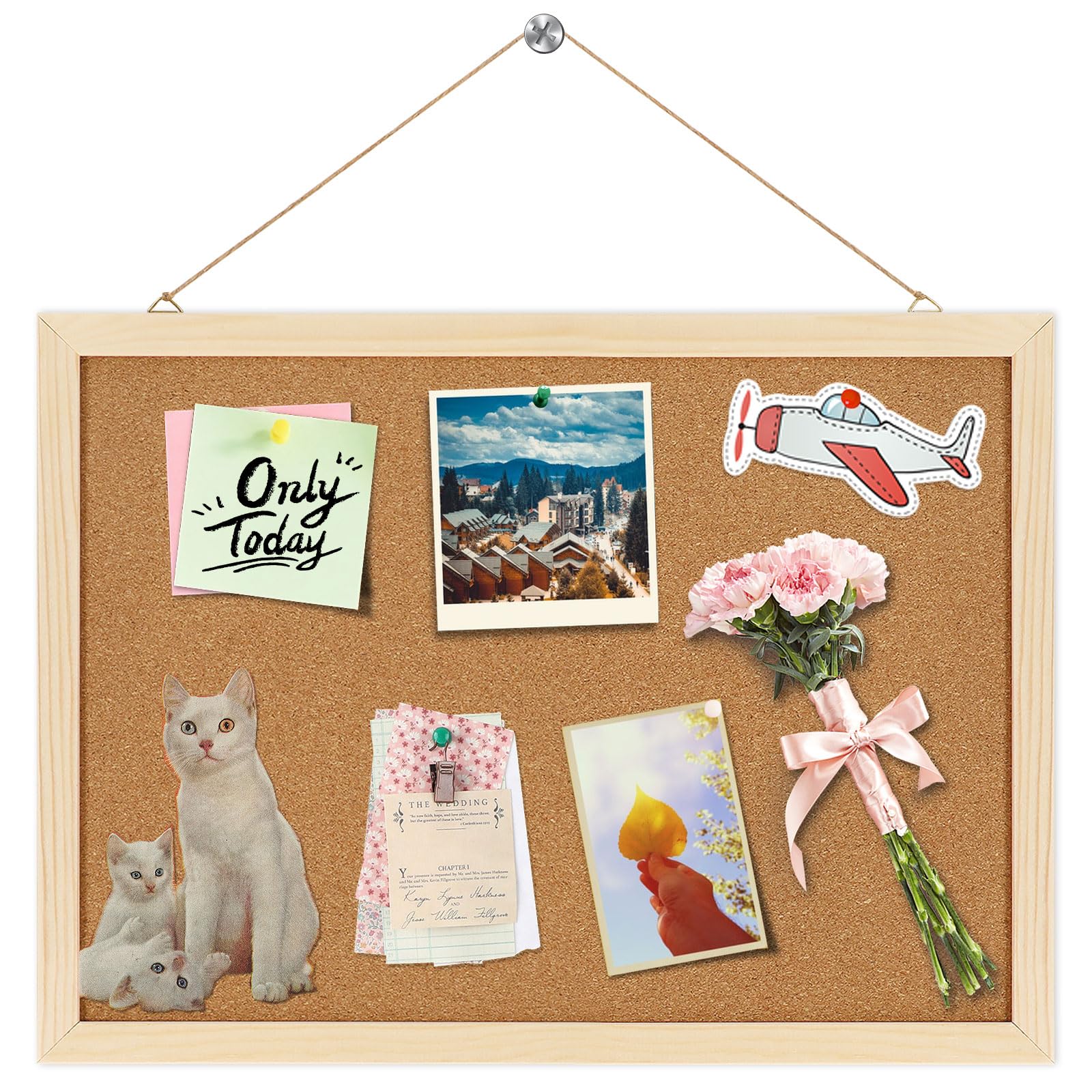 FEBSNOW Small Cork Bulletin Board, 14.6x11 Inches Wall Mounted Pin Board | Natural Corkboard, Office Home School Vision Board, Wall Mounted Photo Notice Display, Single Pack with Mounting Hardware-image-12