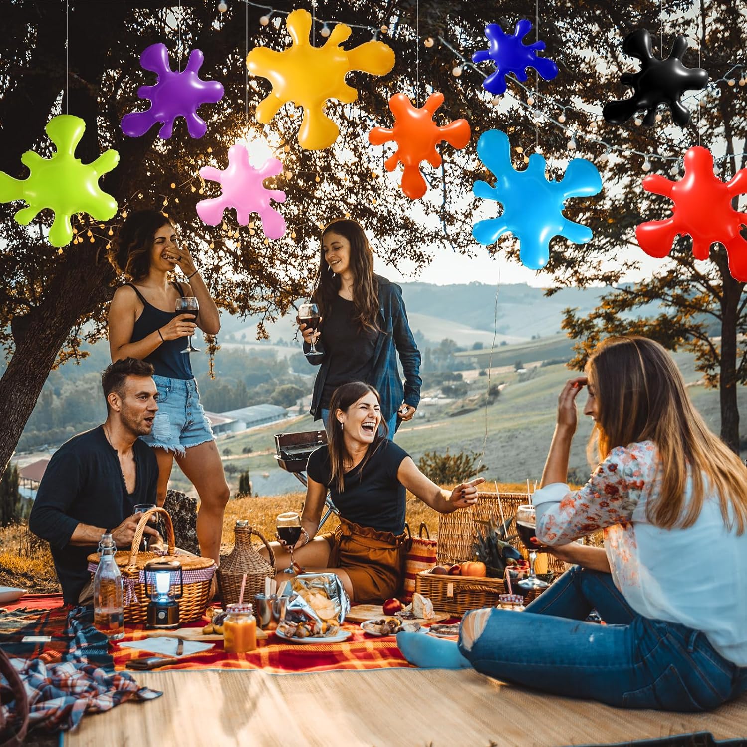 Leinuosen 9 Pcs Giant Inflatable Paint Splatter for Art Paint Party Decorations Large Blow up Splash Balloons for Art Party Decorations Halloween Classroom Prop Kit Birthday Supplies (9 Colors)