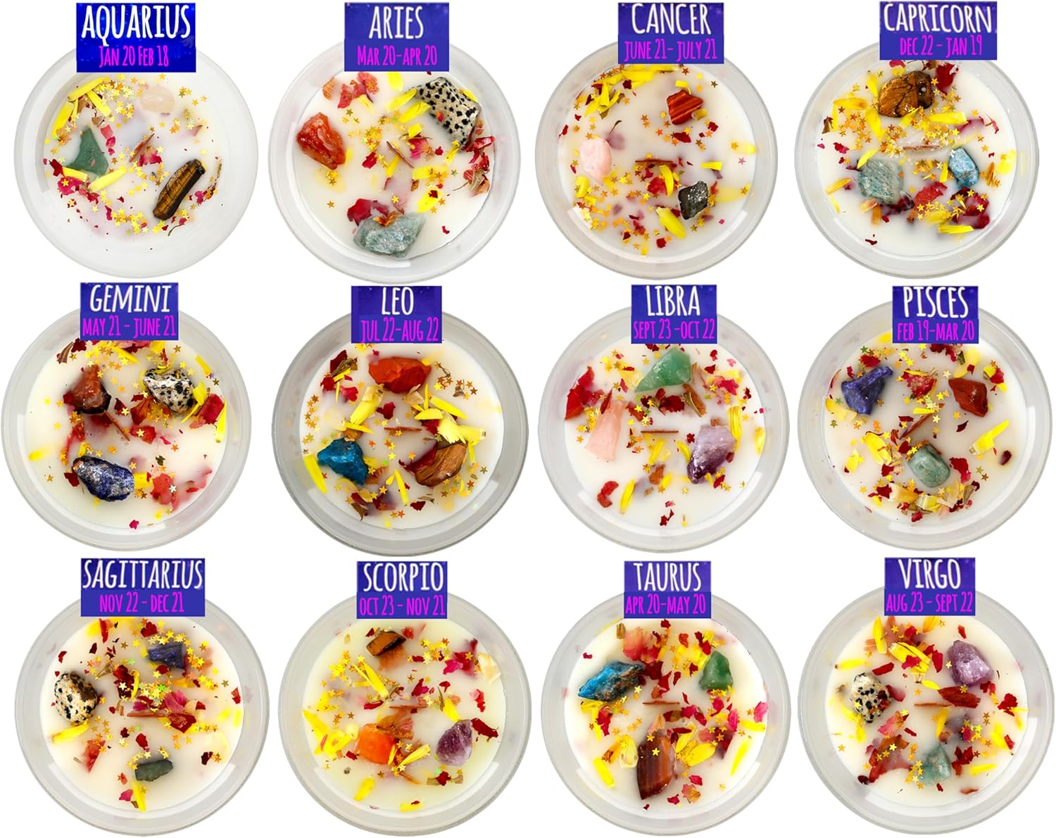 DANCING BEAR Sagittarius Zodiac Candle Gift Box Set with 3 Healing Crystals & Stone Holder Necklace, 100% Soy Scented Wax, Crackling Wood Wick, 45 Hour Burn Time - Image 7