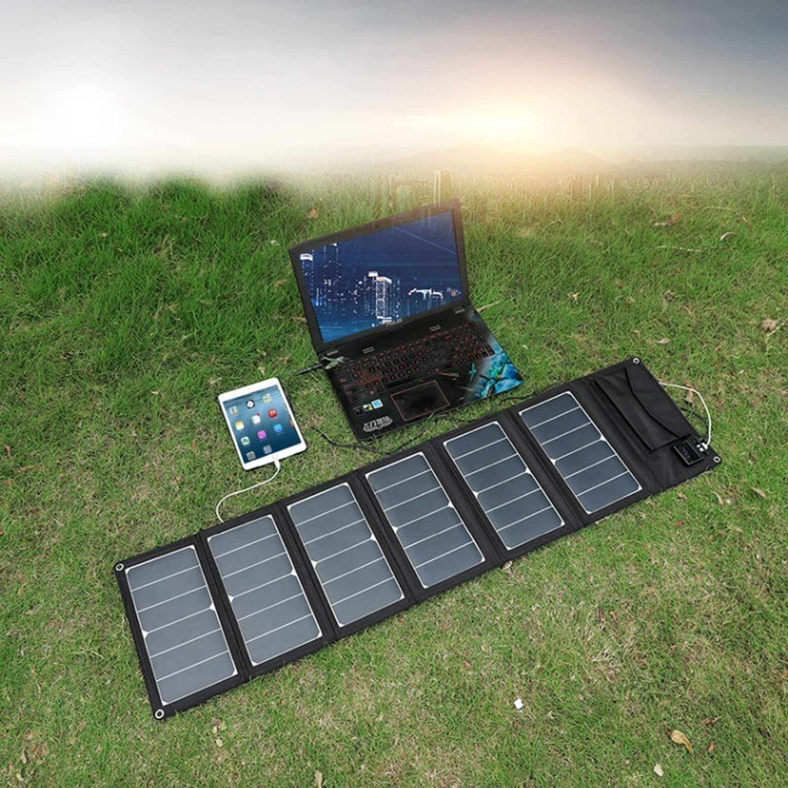 Panel Solar Portatil Placas Solares PortatilesPuertos USB Panel Solar Portátil Impermeable para Teléfonos Móviles,Tabletas y Otros Dispositivos Digitales(Size:21W)