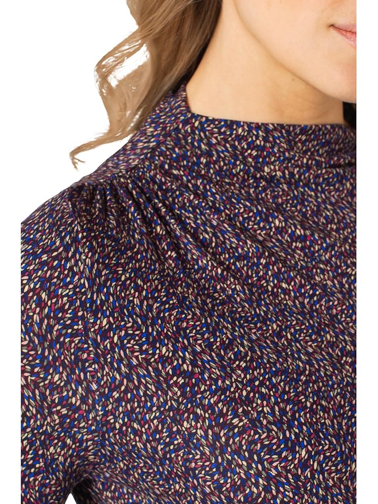 Purple Liverpool Los Angeles Long Sleeve Mock Neck Knit Top With Shirring