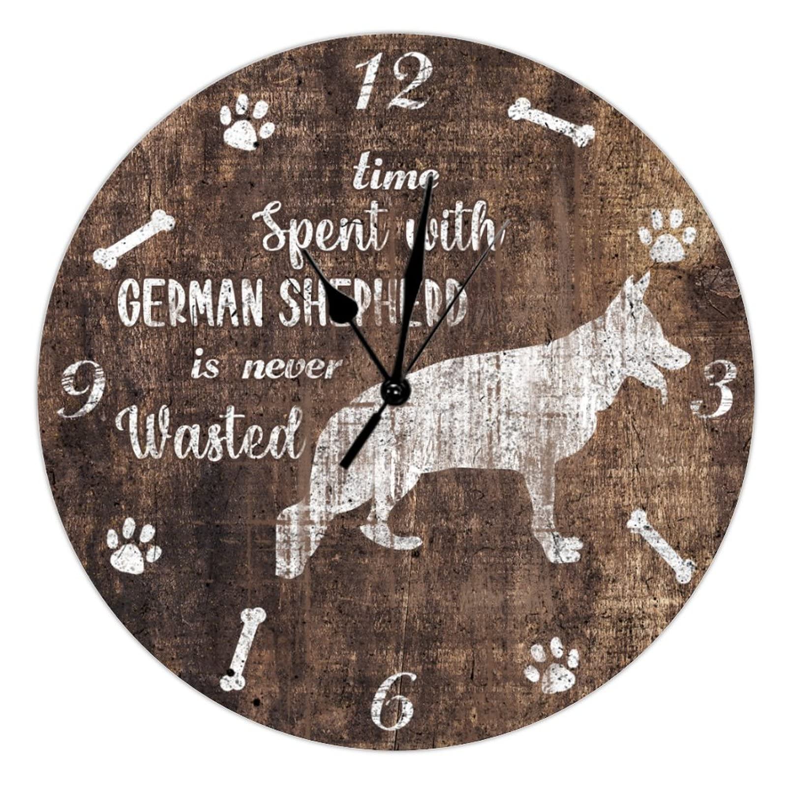 Horloge ronde en bois pour amoureux des chiens artisanat style ferme rustique unique