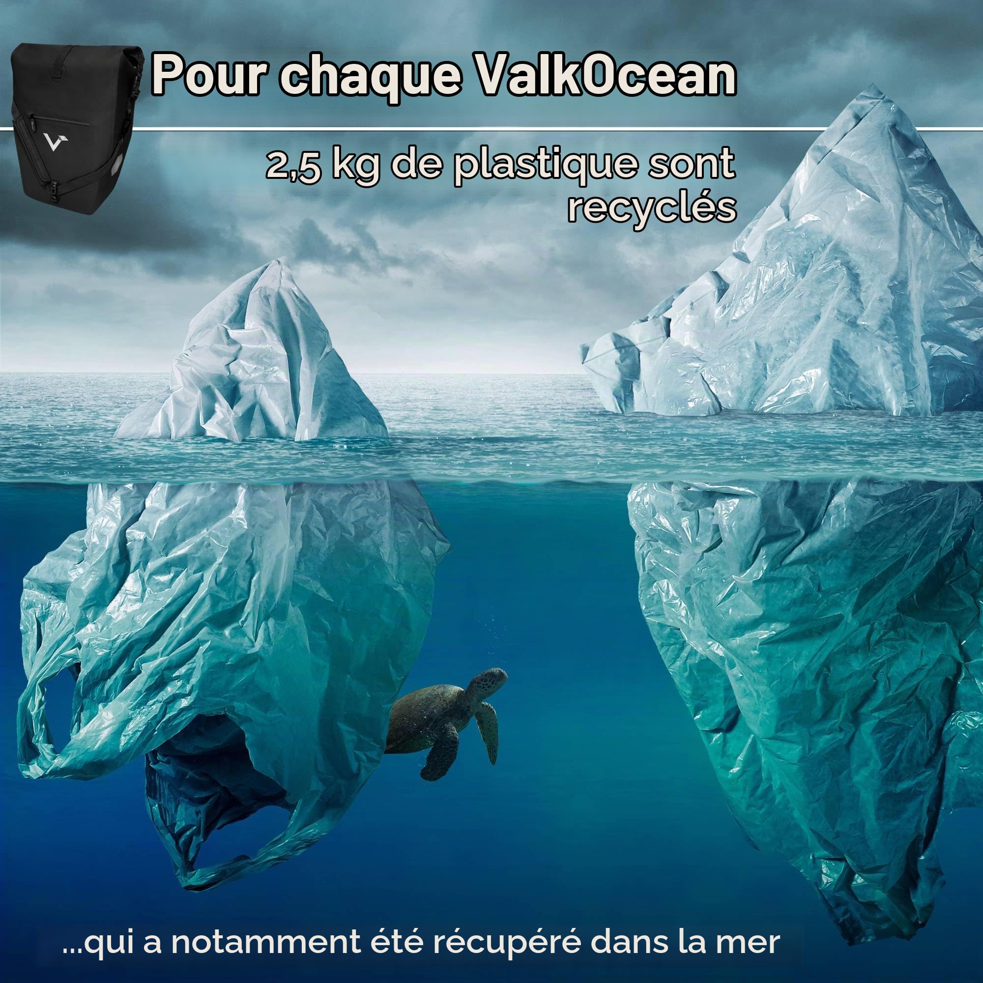 Valkental - Sacoche de vélo 2-en-1 en TPU écoresponsable - 100% étanche - Compartiments pratiques - Volume flexible 23-28L avec compartiment pour ordinateur portable - Sacoche pour porte-bagages noire