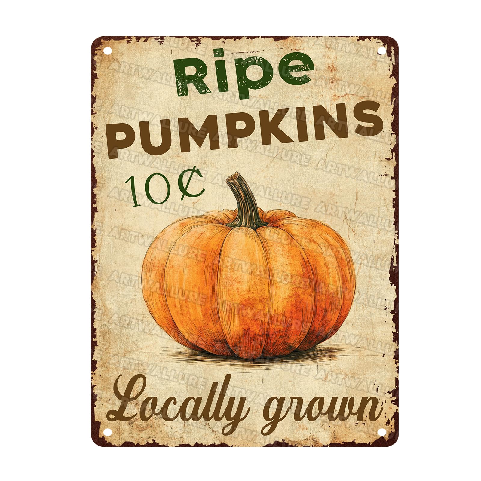 10 Cent Ripe Pumpkins Vintage Metal Tin Sign Rustic Wall Decor Farmhouse Autumn Fall Harvest Retro Tin Plaque 12x16inch