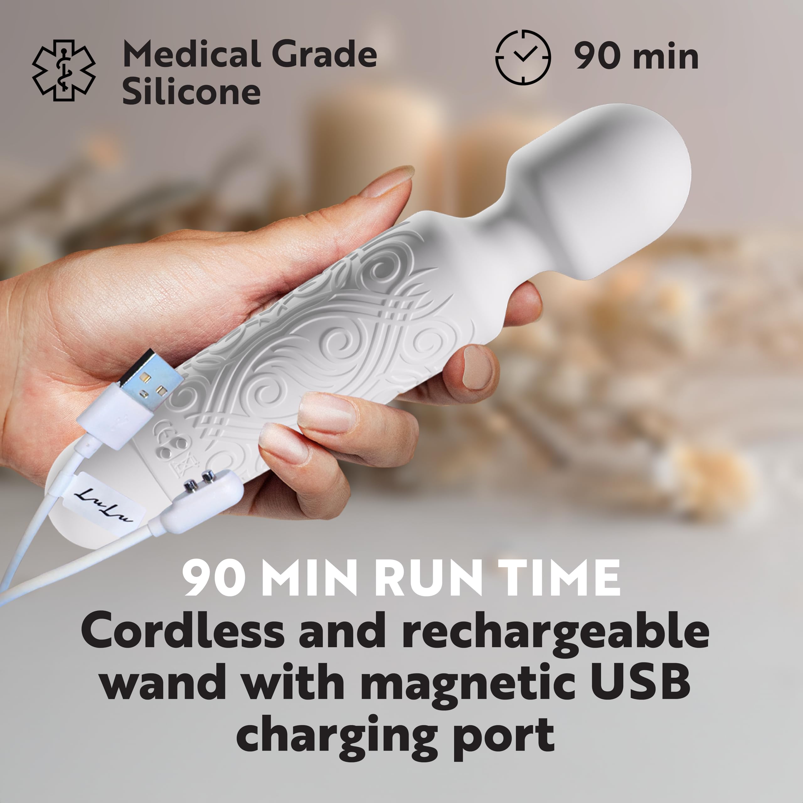 LuLu Wand Massager Vibrator for Women - Powerful Multi-Speed Waterproof Vibrating Wand with Smoky Quartz Yoni Egg - Silent Rechargeable Sex Toy for Clitoral Stimulation: Premium White