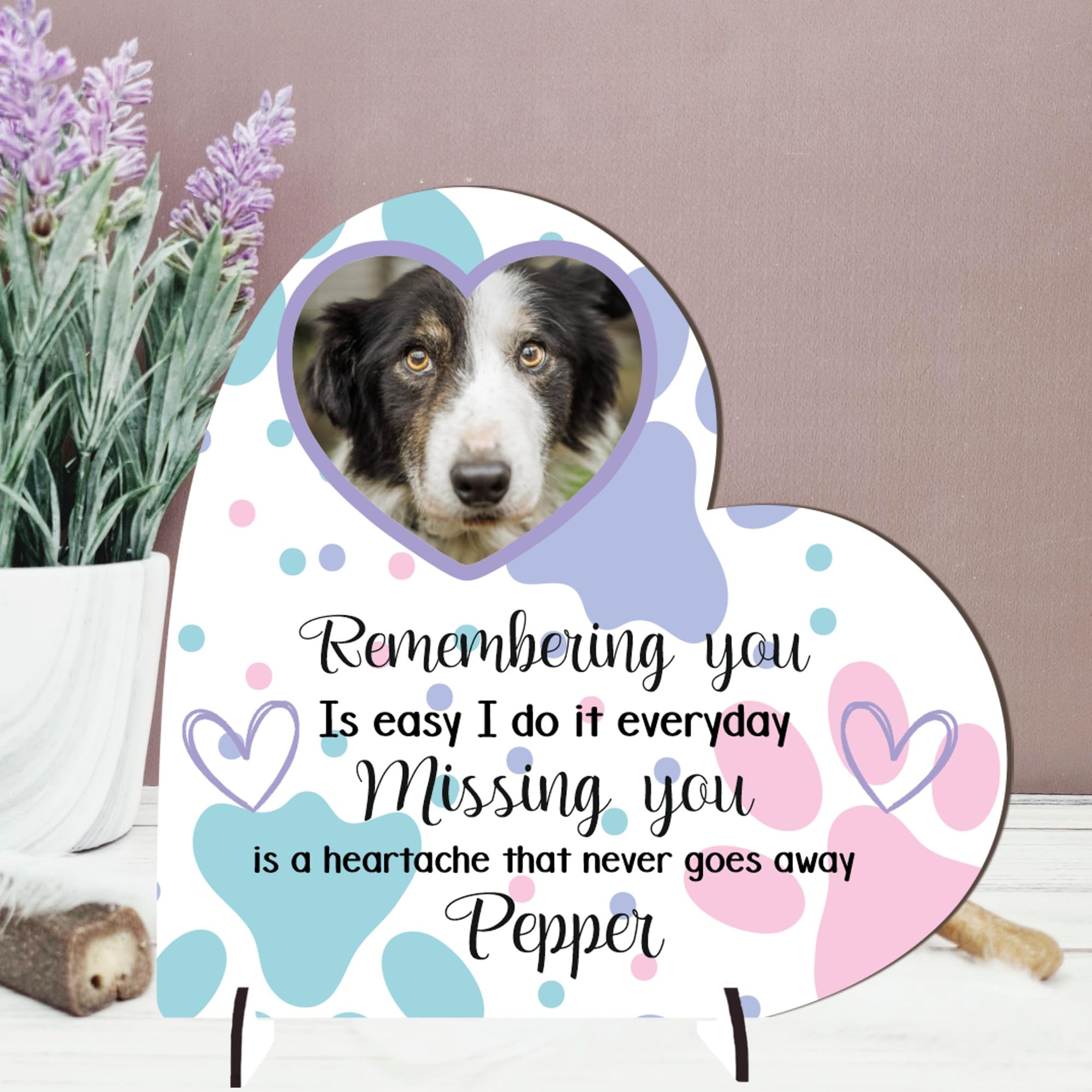 Personalised Pet Memorial Plaque – 'Remembering You is Easy, Missing You is a Heartache' – Available in MDF or Acrylic, Sizes Small to Large – Indoor & Outdoor Use (Mdf Wood 18.5cm x 19cm, Pastel)