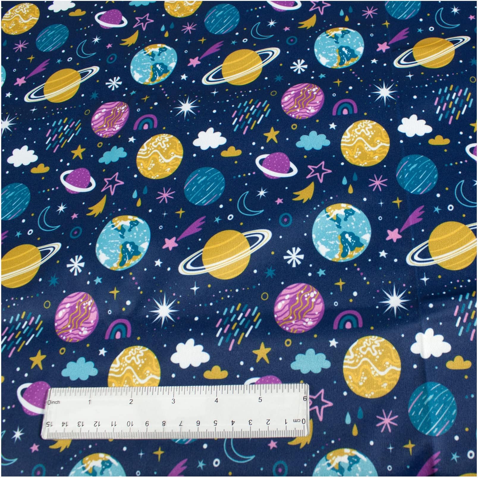 Polyurethane Laminate (PU) Pre-Cut Fabric by The Meter. Waterproof and Breathable. Perfect for Cloth Diapers and Similar Projects. 1 Meter, Planets and Stars