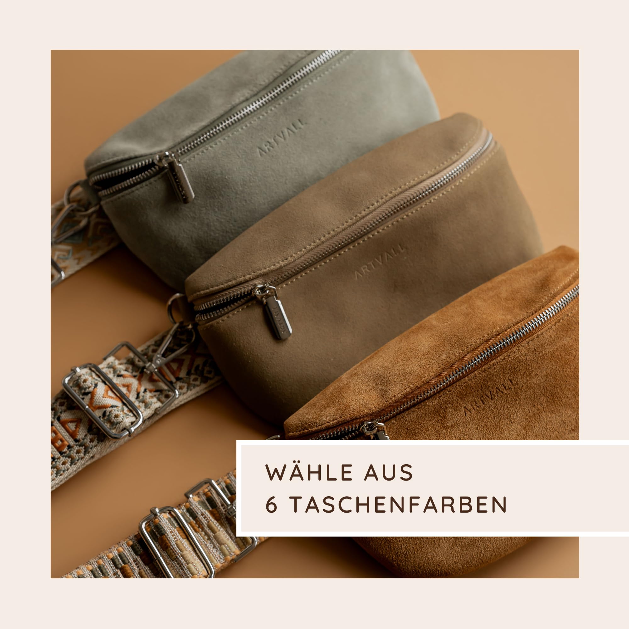 Umhängetasche Wildleder Tasche Handtasche Velours Bauchtasche Klein mit Schultergurt Design Taschenband abnehmbar verstellbares Riemen Crossbody Bag Echt Ledertasche Damen mit Reißverschluss